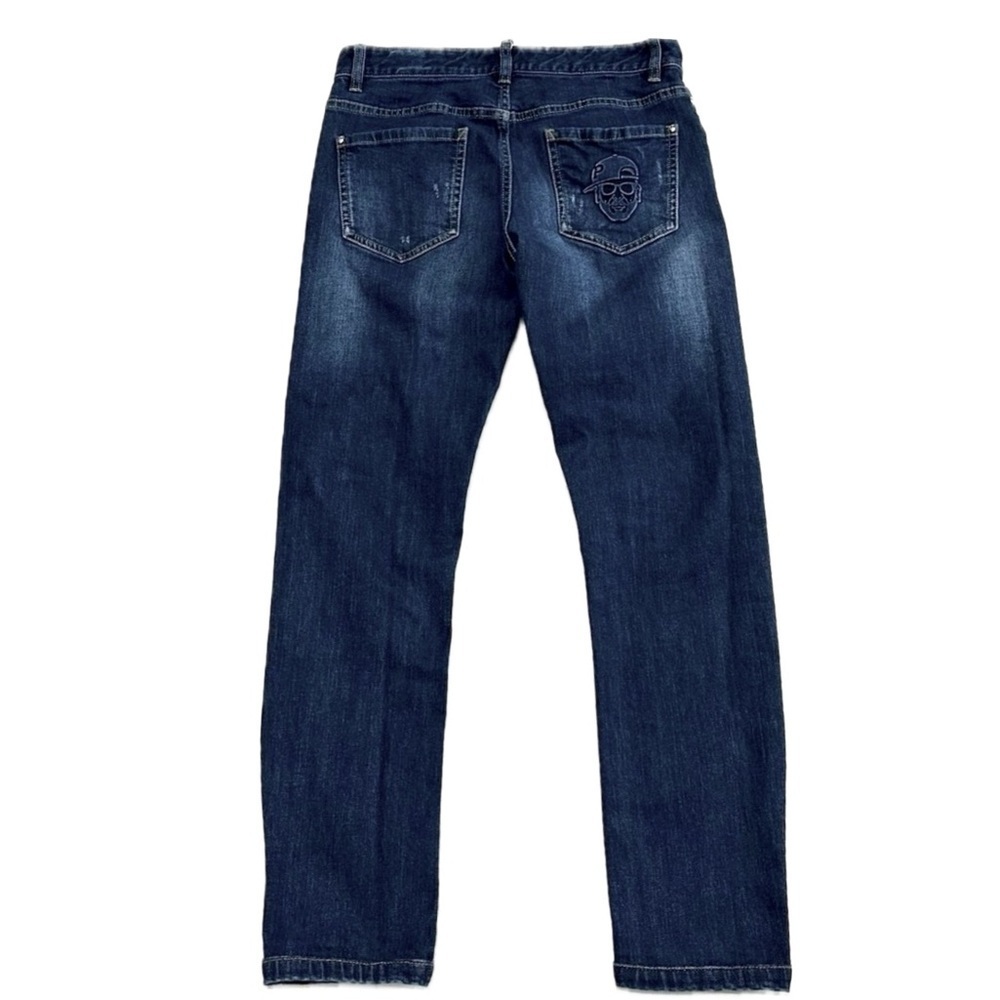 👖PLEIK PHOLPPE Skinny Ankle Jeans | Dark Wash Blue Distressed Designer 30x28